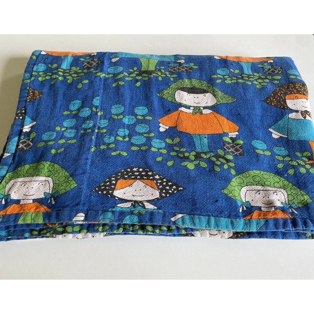 Vintage 70s handmade quilt, groovy retro print, reversible, hand sewn